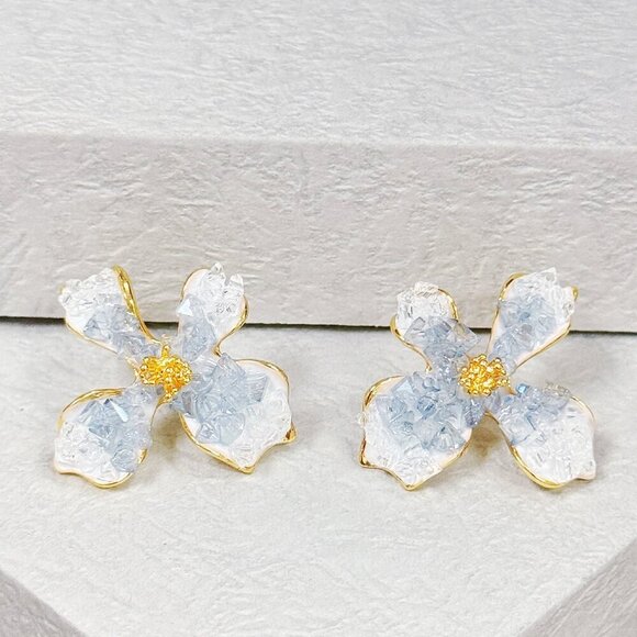 Floral Earrings, Flower Stud Earrings, Crystal Earrings, Gold Statement earrings - Picture 1 of 10